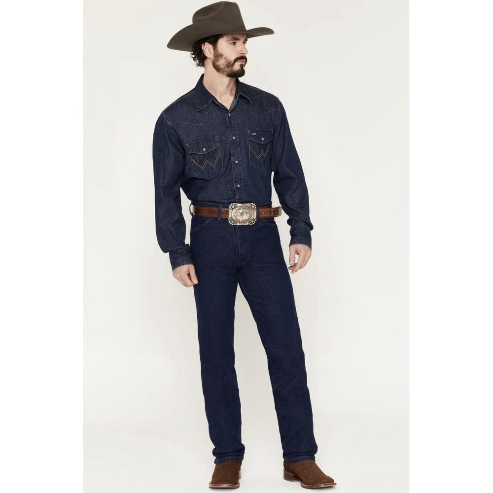 Wrangler Men's 33 Cowboy Cut Stretch Slim Fit Jeans Tapered Leg High Waist Pants
